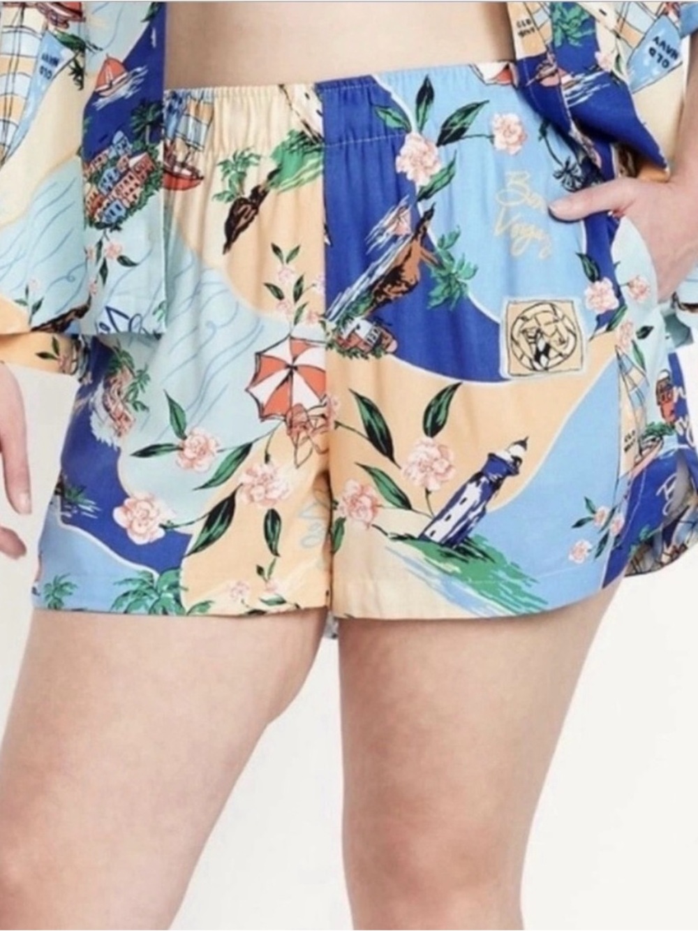 Old Navy Floral Coastal Patchwork Shorts - Blue & Peach